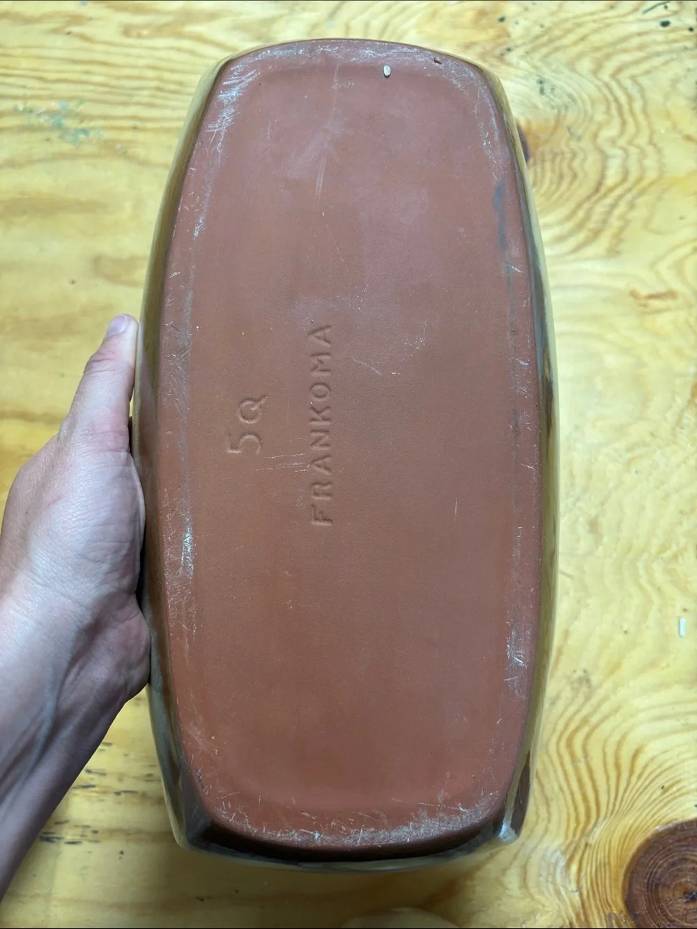 Frankoma tan and brown ceramic gravy set with platter